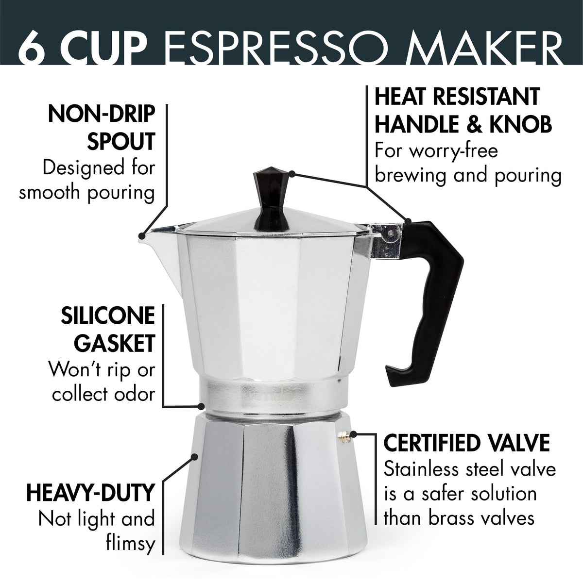 Primula Classic Stovetop Espresso and Coffee Maker, Moka Pot for Italian and Cuban Café Brewing, Greca Coffee Maker, Cafeteras, 9 Espresso Cups, Silver