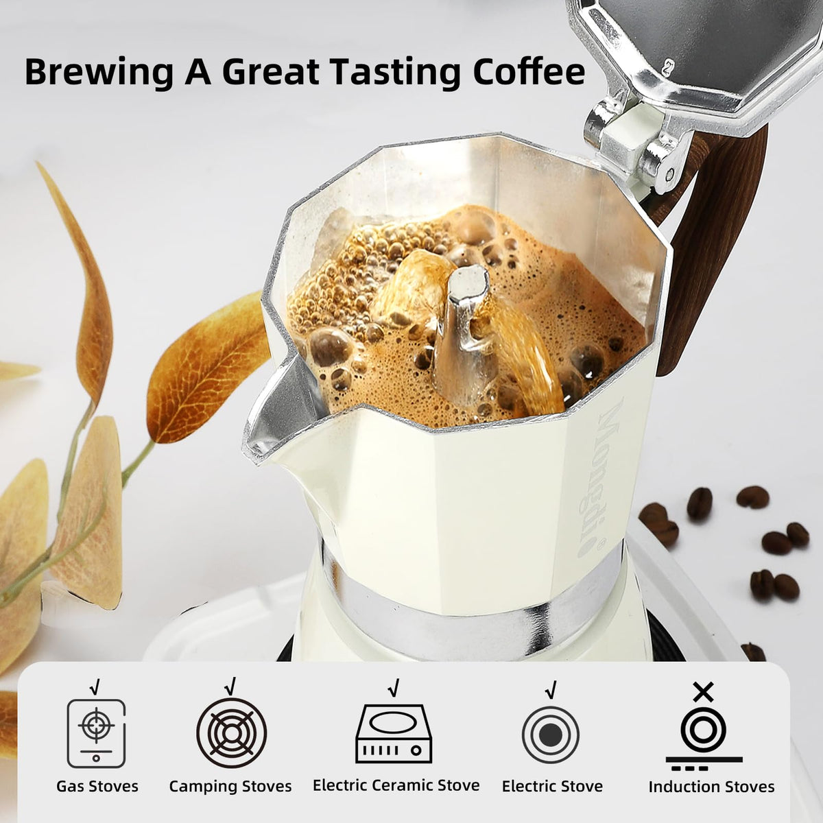 Mongdio Stovetop Espresso Maker Moka Pot, Cuban Coffee Maker Stove Top Coffee Maker Moka Italian Espresso Greca Coffee Maker Brewer Percolator, 6 Espresso Cups, 10 oz - Black