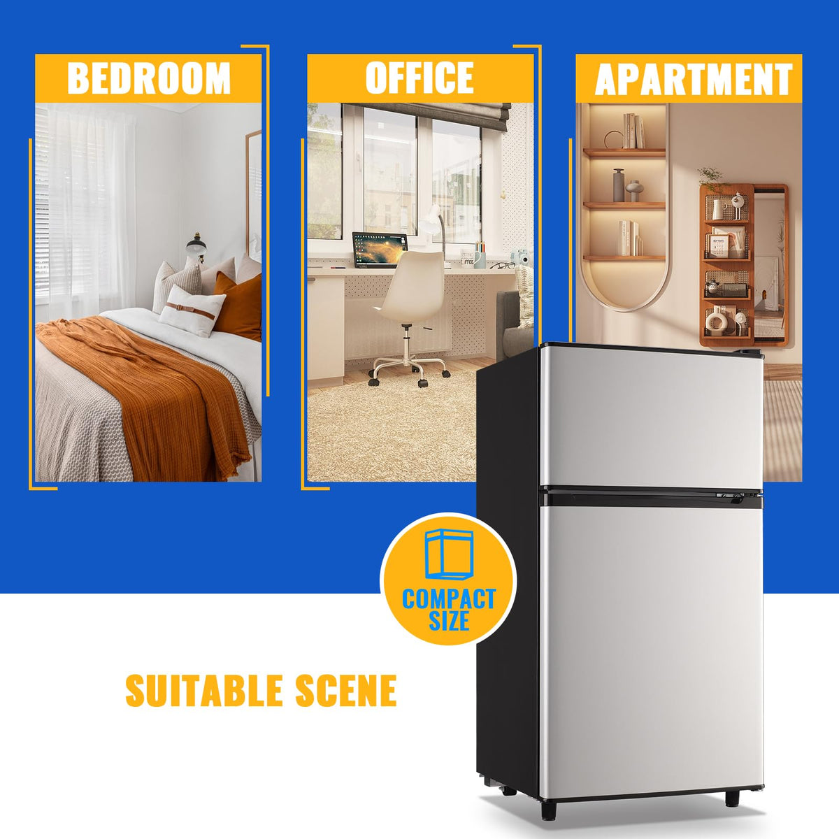 3.5 Cu.Ft Black Mini Fridge With Freezer Compact Refrigerator Dorm