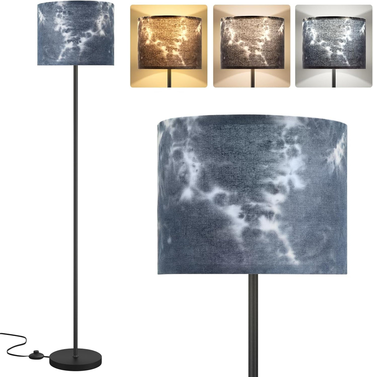 Modern Floor Lamp Simple Design with White Shade & Foot Pedal Switch