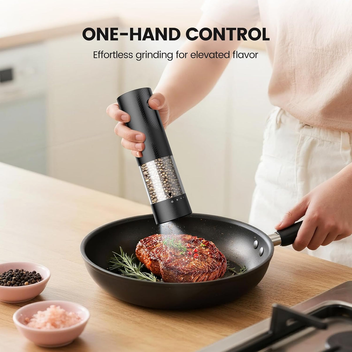 Electric Salt and Pepper Grinder Set - Rechargeable Automatic Salt and Pepper Shakers, Kitchen Appliances with External Adjustable Coarseness, Large Capacity, Housewarming Birthday Gifts for Women Men