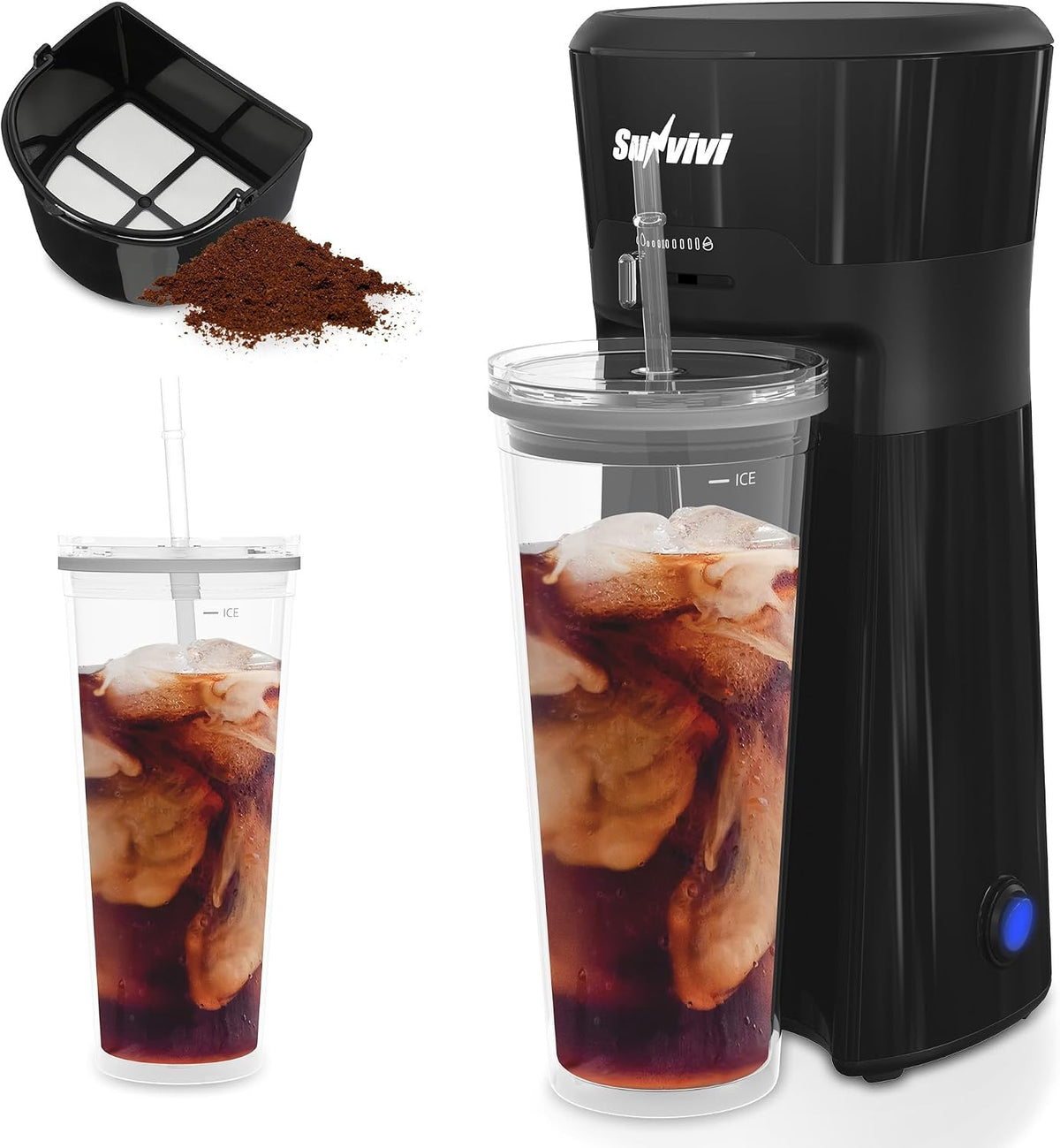 SUNVIVI 20Oz Iced Tea Coffee Maker with Reusable Filter - Small,Hot Brew