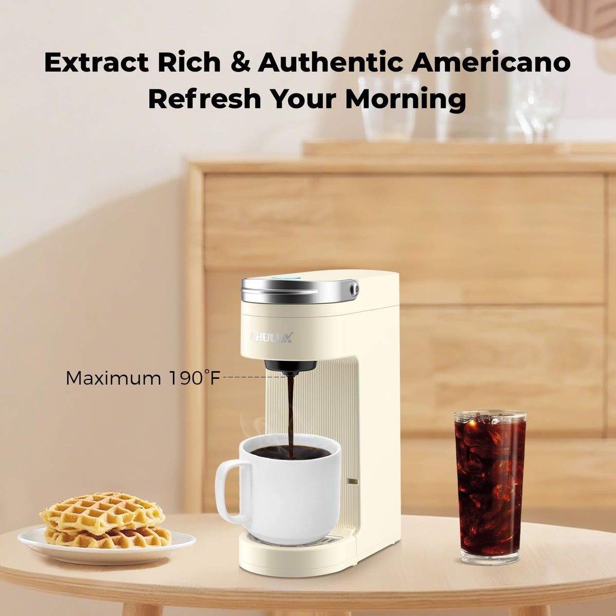 CHULUX Slim Single Serve Coffee Maker for K Cup, One Cup Design, Matte Navy