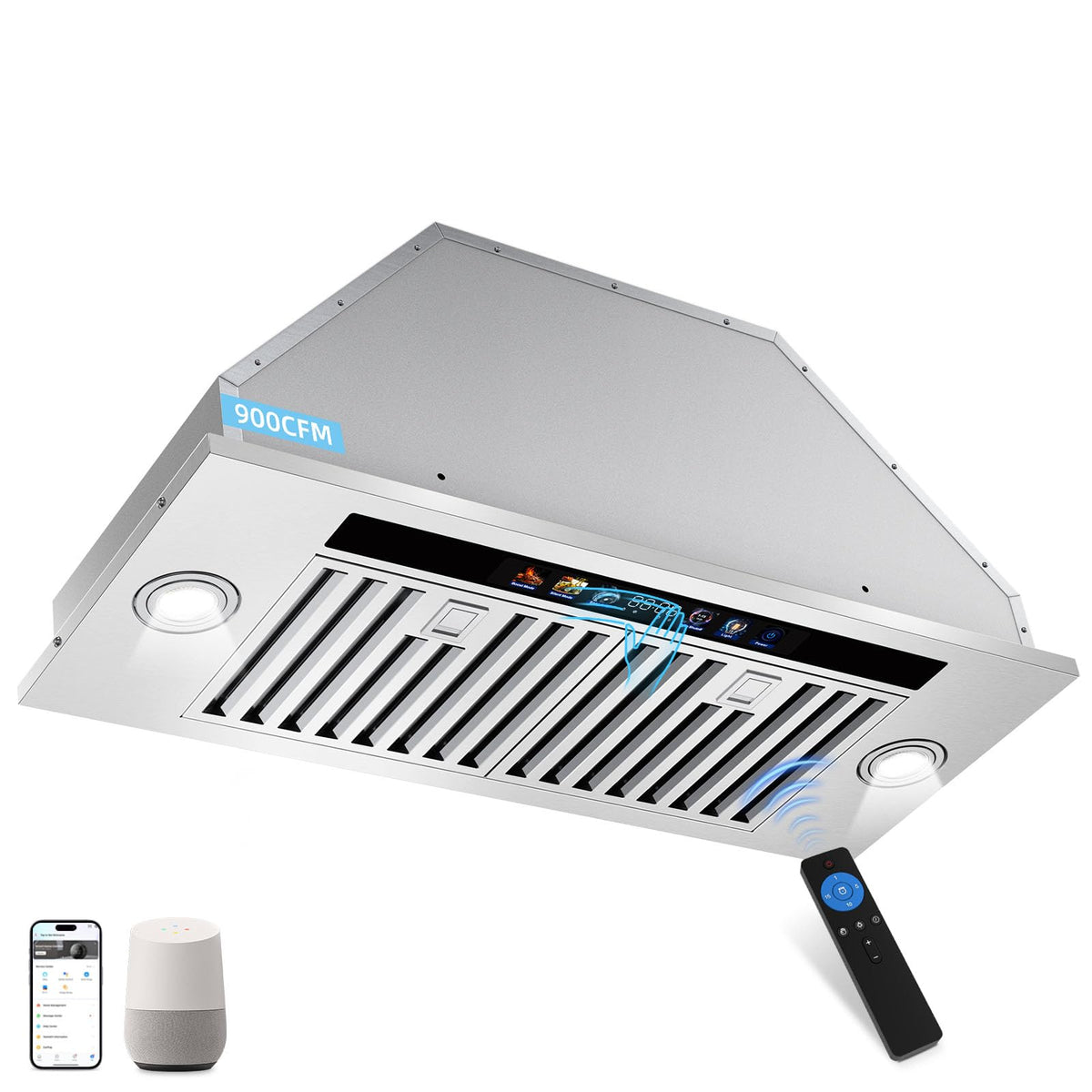 Range Hood Insert 30 inch,Stainless Steel Kitchen Vent Hood 600CFM,Built-in Kitchen Stove Hood w/Front Button Controls and Front LED Lights,Baffle Filters,Ducted/ductless Convertible Duct