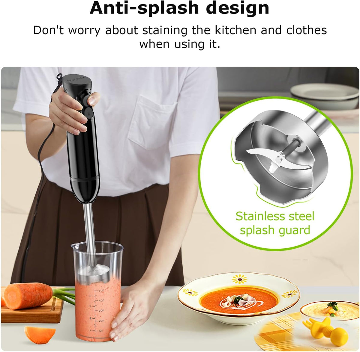 Bonsenkitchen Immersion Hand Blender, Smoothie, Puree, Baby Food