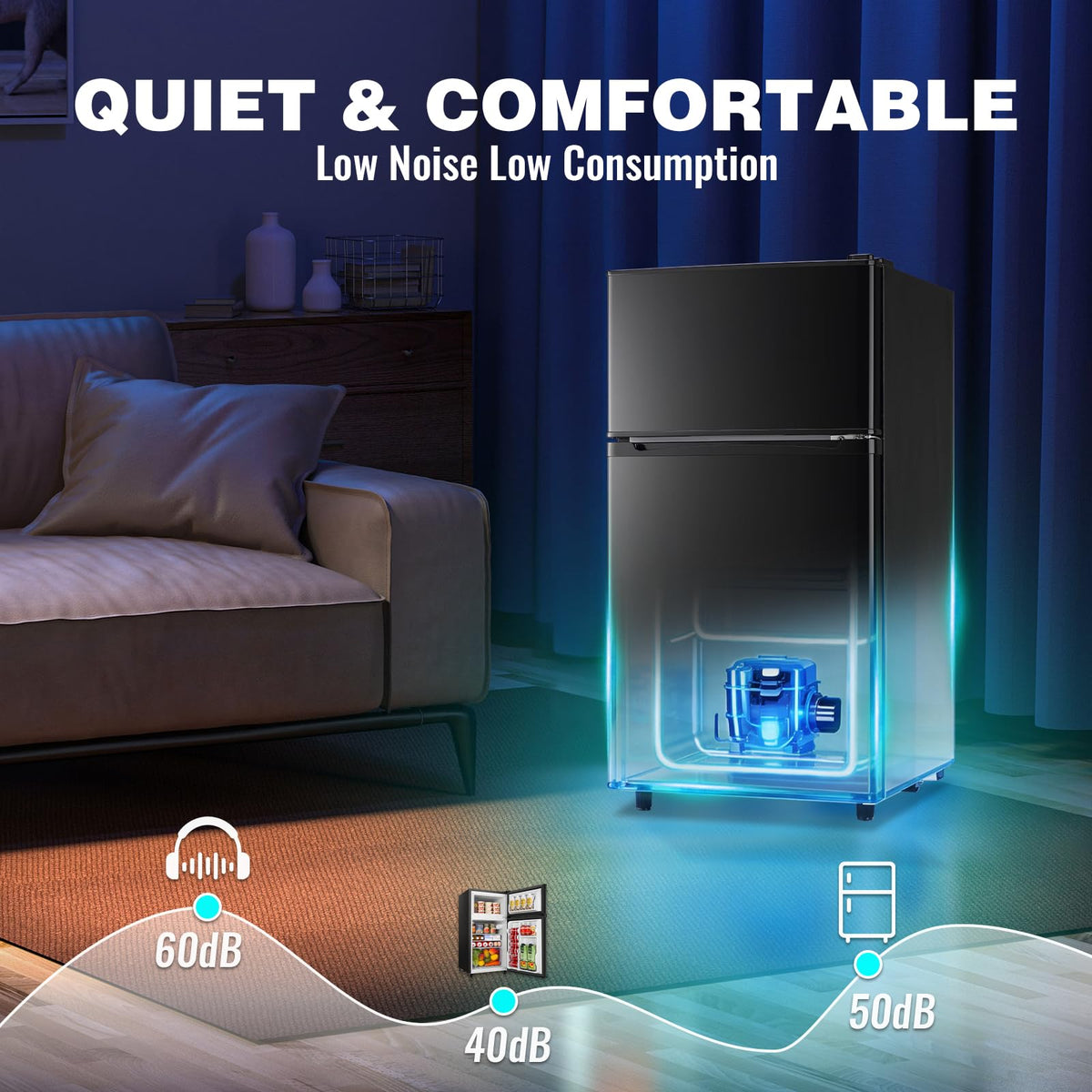 3.5 Cu.Ft Compact Refrigerator Gray, Dual-Door MIni Fridge for Home