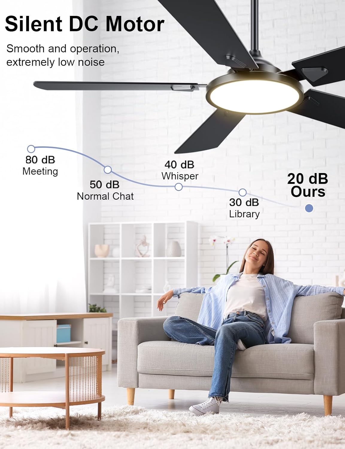 OJX 52 Inch Ceiling Fans with Lights and Remote/APP Control