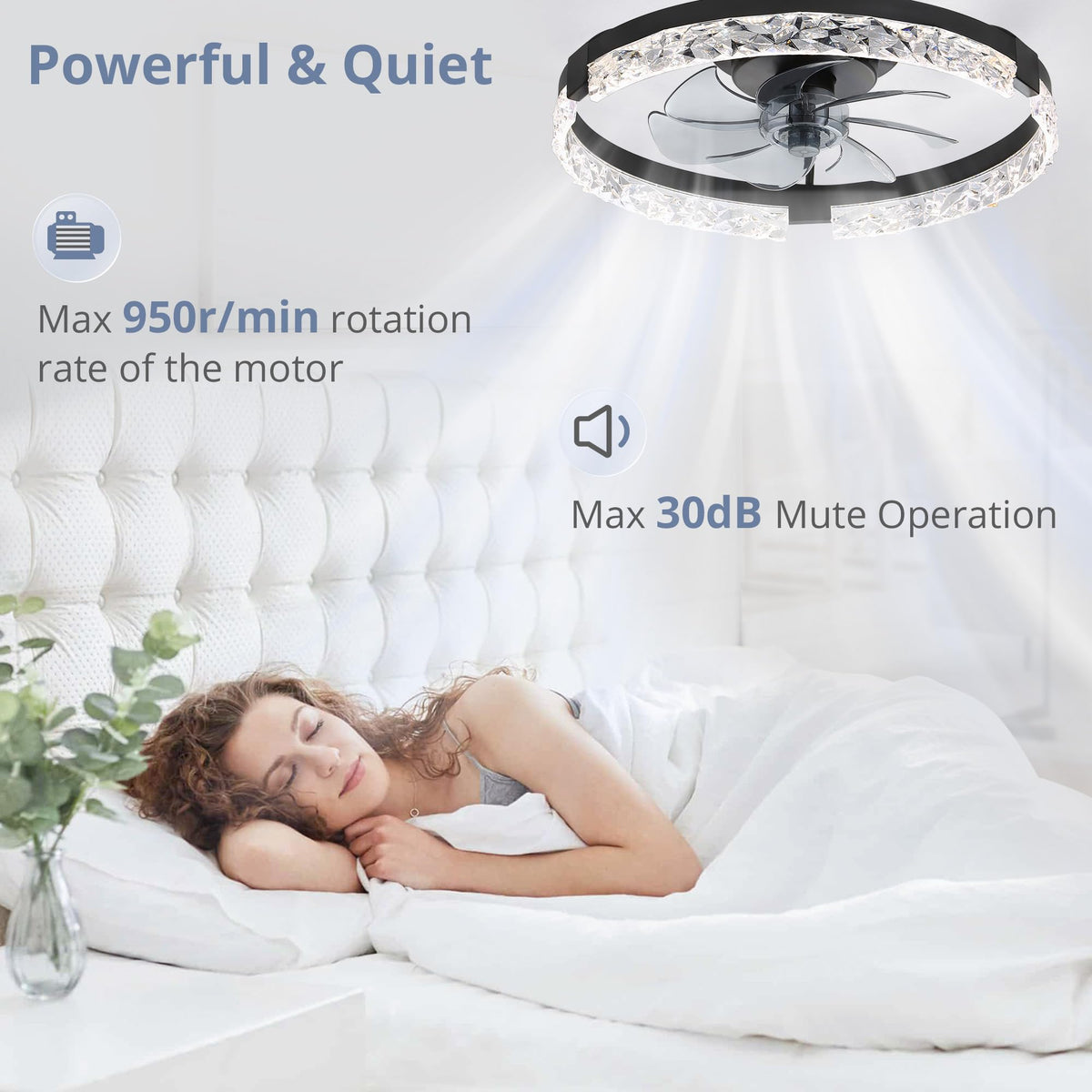 LEDIARY 20" Modern Ceiling Fans with Lights and Remote, White Fandelier