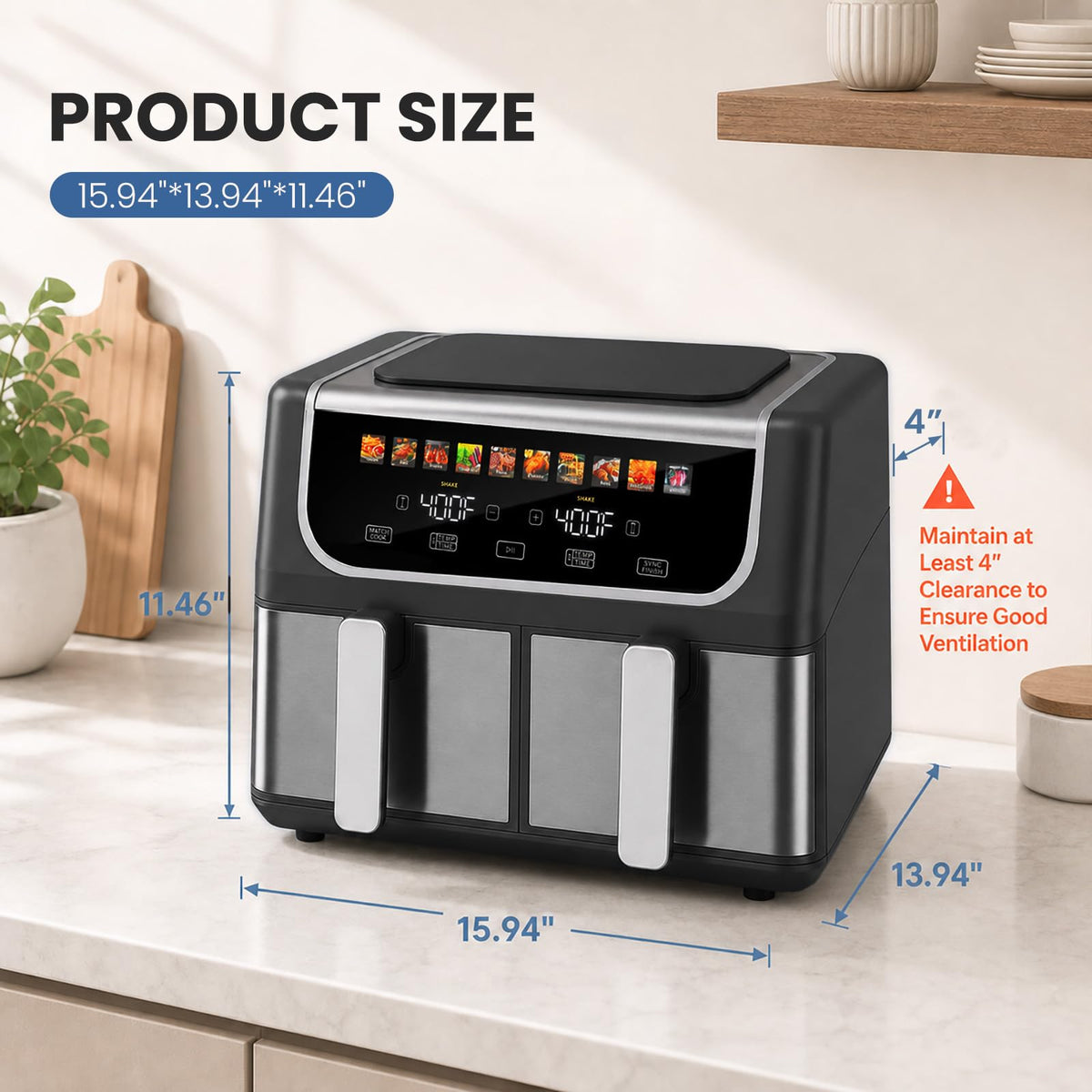 OLIXIS Dual Air Fryers with 2 Baskets 9.5 Quarts Large Airfryer 10-in-1