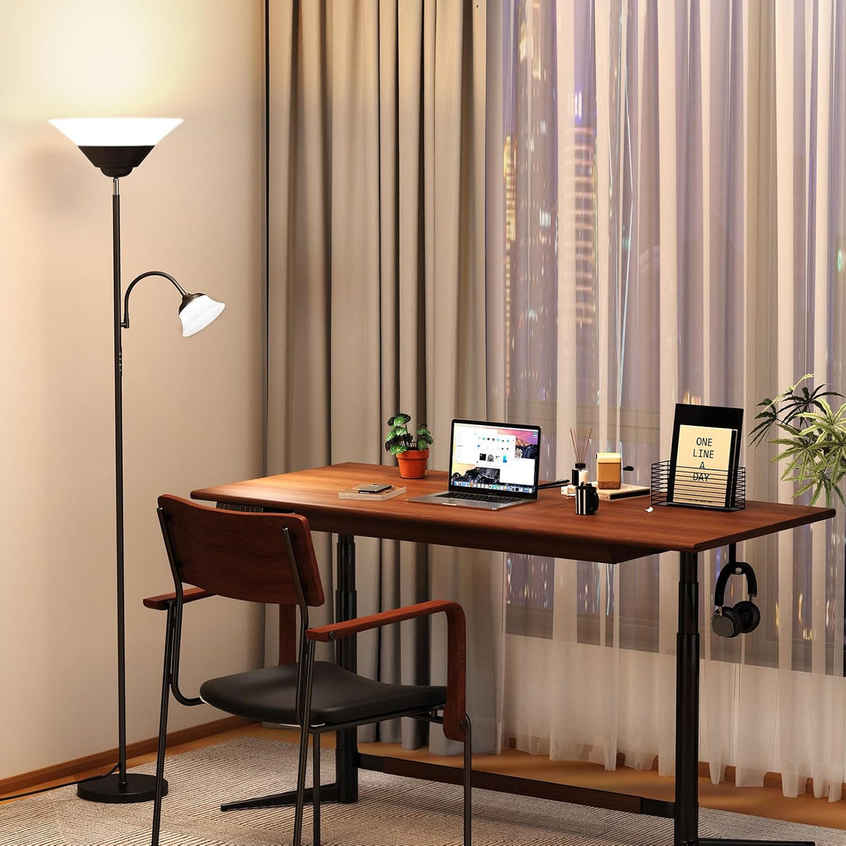 SIBRILLE 2-in-1 Torchiere Floor Lamp, 34W Super Bright LED Standing Lamp with Remote & Touch Control, 72" Dimmable Adjustable Corner Reading Lamp for Living Room, Bedroom, Office, Black