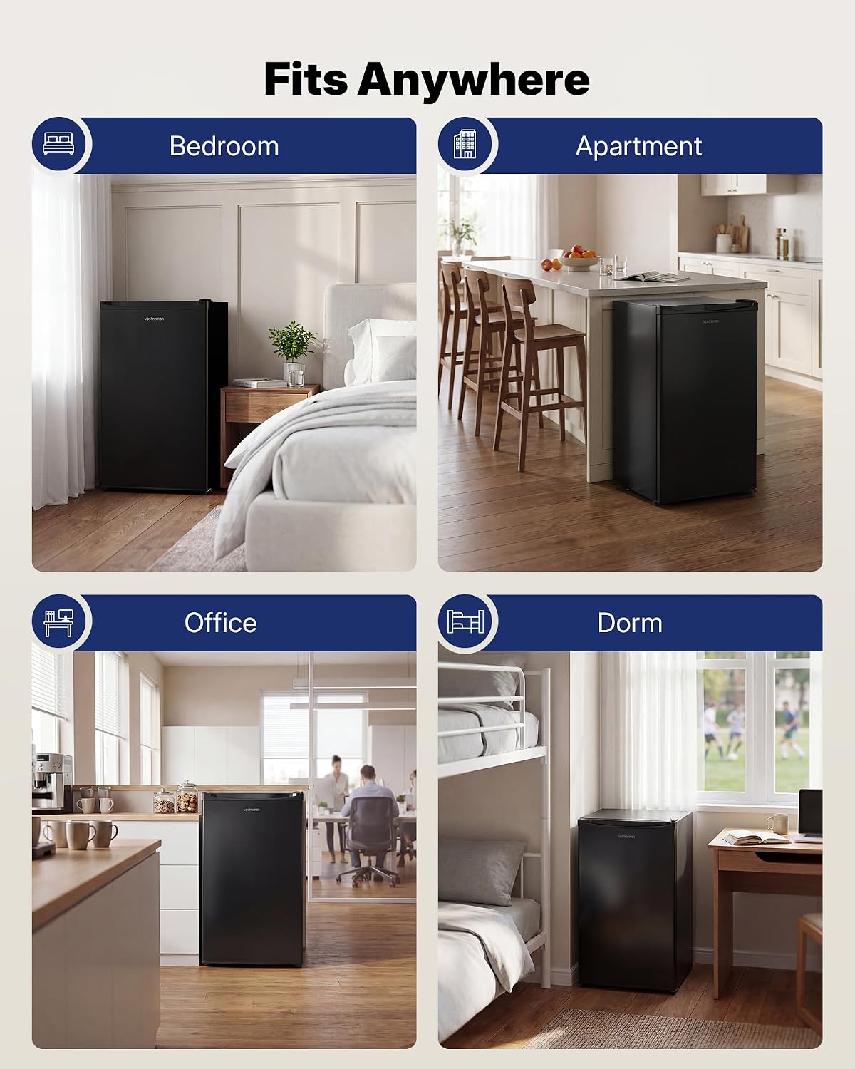Upstreman 3.2 Cu.Ft Mini Fridge with Freezer, Black-BR321