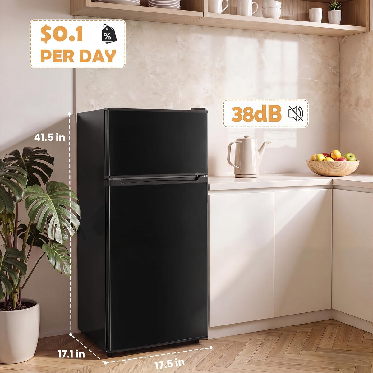 4.5 Cu.Ft Mini Fridge Freezer for Dorm/Office, 2-Door, Quiet