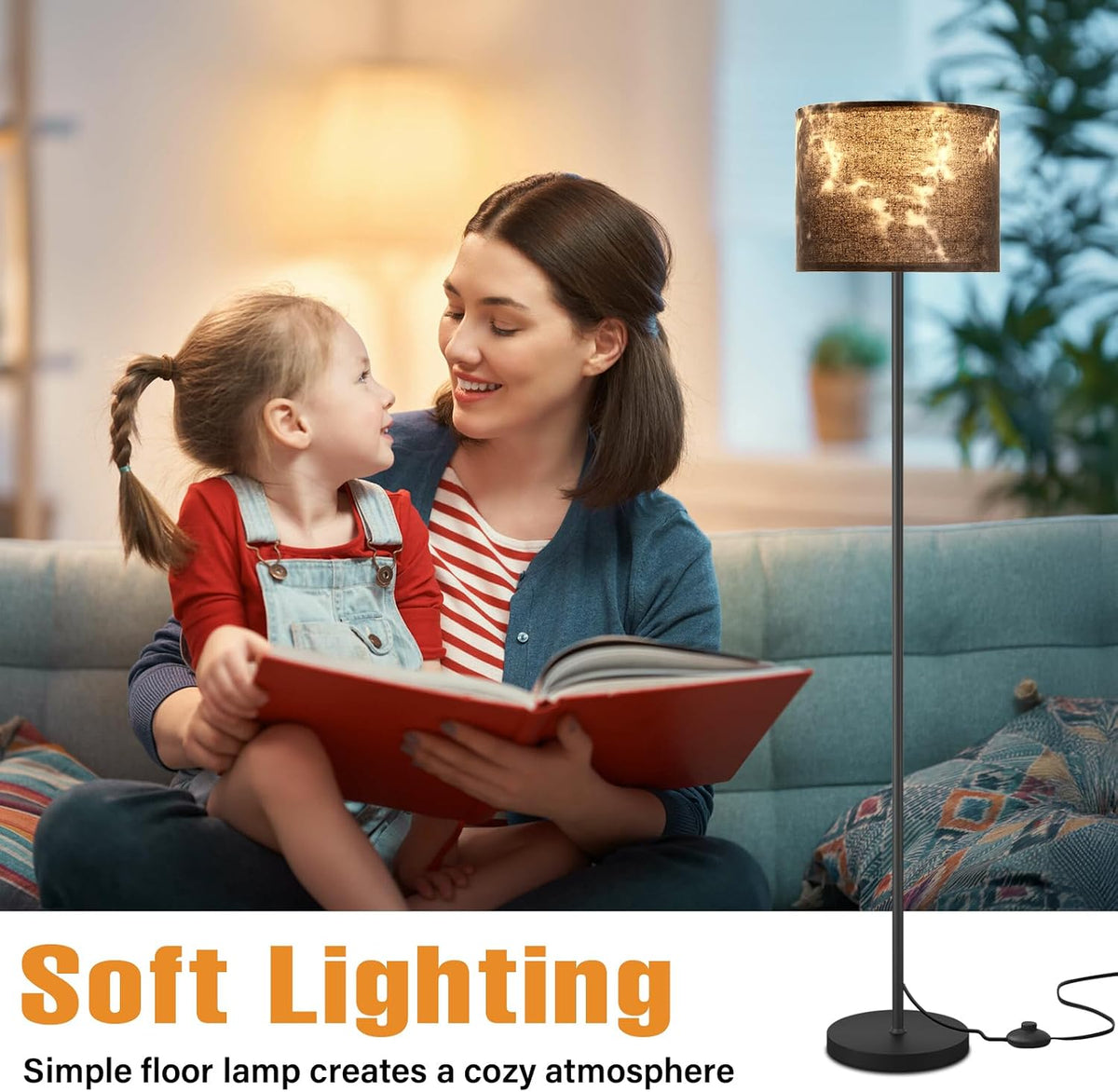 Modern Floor Lamp Simple Design with White Shade & Foot Pedal Switch