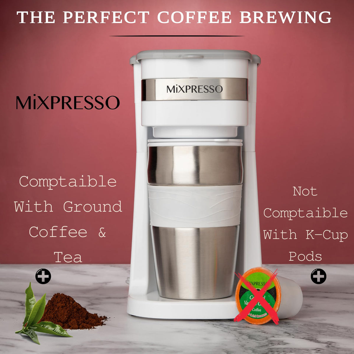 Mixpresso Single Serve & Single Cup Coffee Maker with 14oz Travel Mug Black