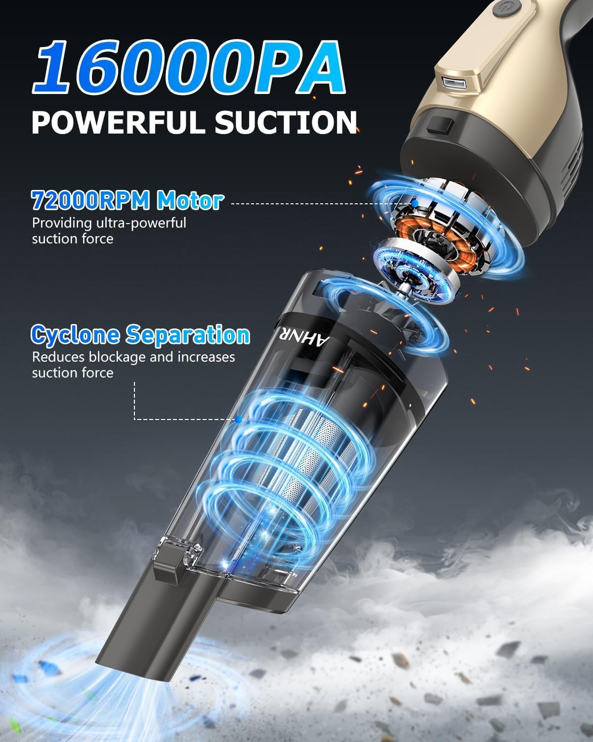 AHNR Handheld Vacuum Cordless Rechargeable, Hand Held Car Vacuum Cleaner