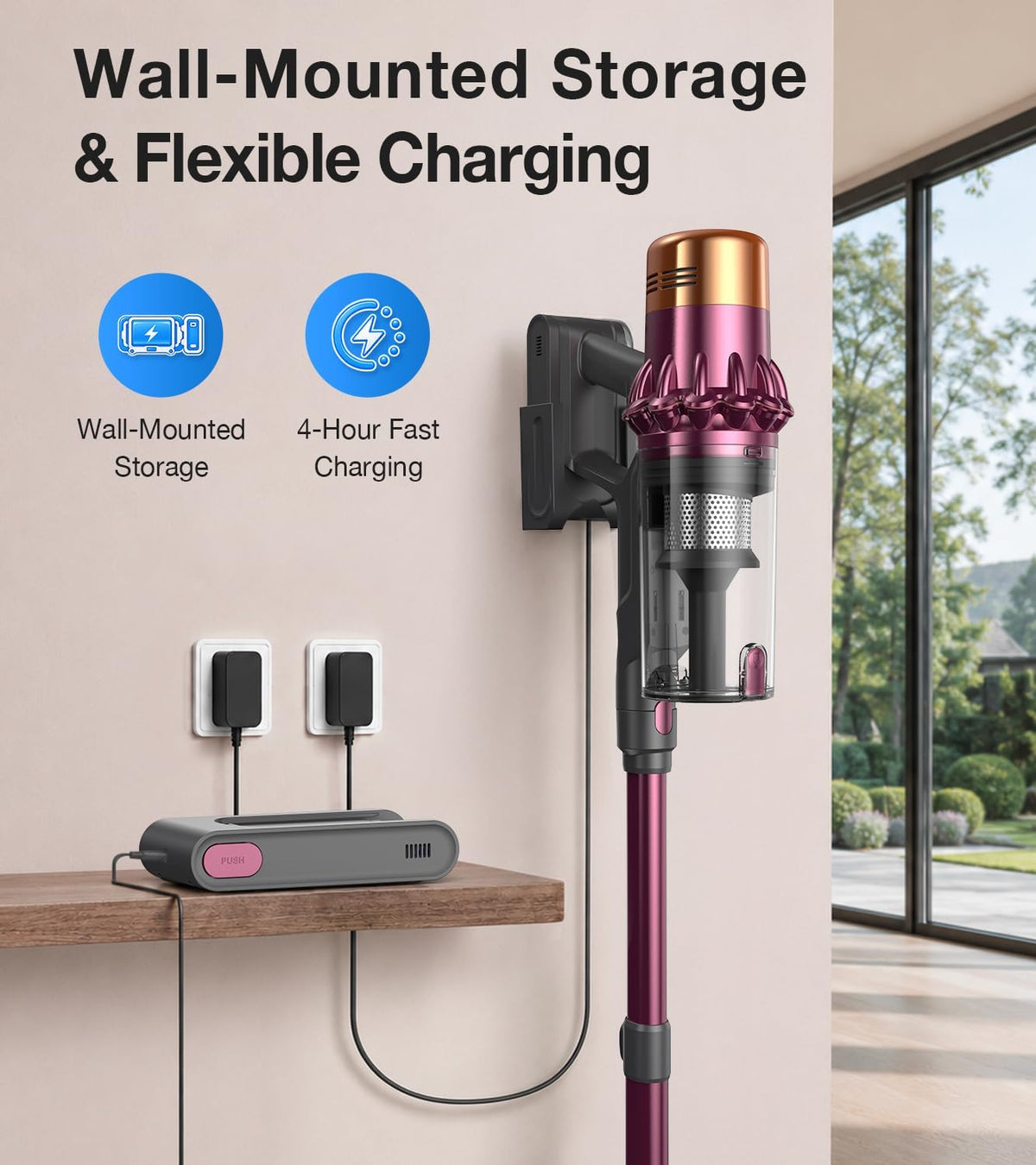 Cordless Vacuum Cleaner, 600W 50KPA 65Mins Vacuum Cleaners for Home, Stick Vacuum with Self-Standing, LED Display, Anti-Tangle Brush, 10-in-1 Lightweight Wireless Vacuum for Pet Hair Carpet Hard Floor