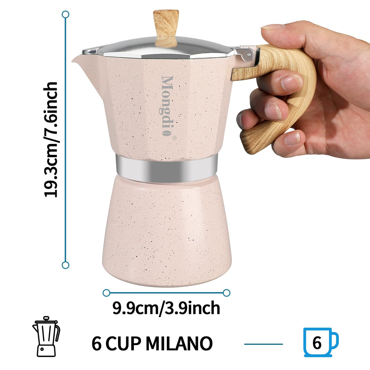 Mongdio Stovetop Espresso Maker Moka Pot, Cuban Coffee Maker Stove Top Coffee Maker Moka Italian Espresso Greca Coffee Maker Brewer Percolator, 6 Espresso Cups, 10 oz - Black