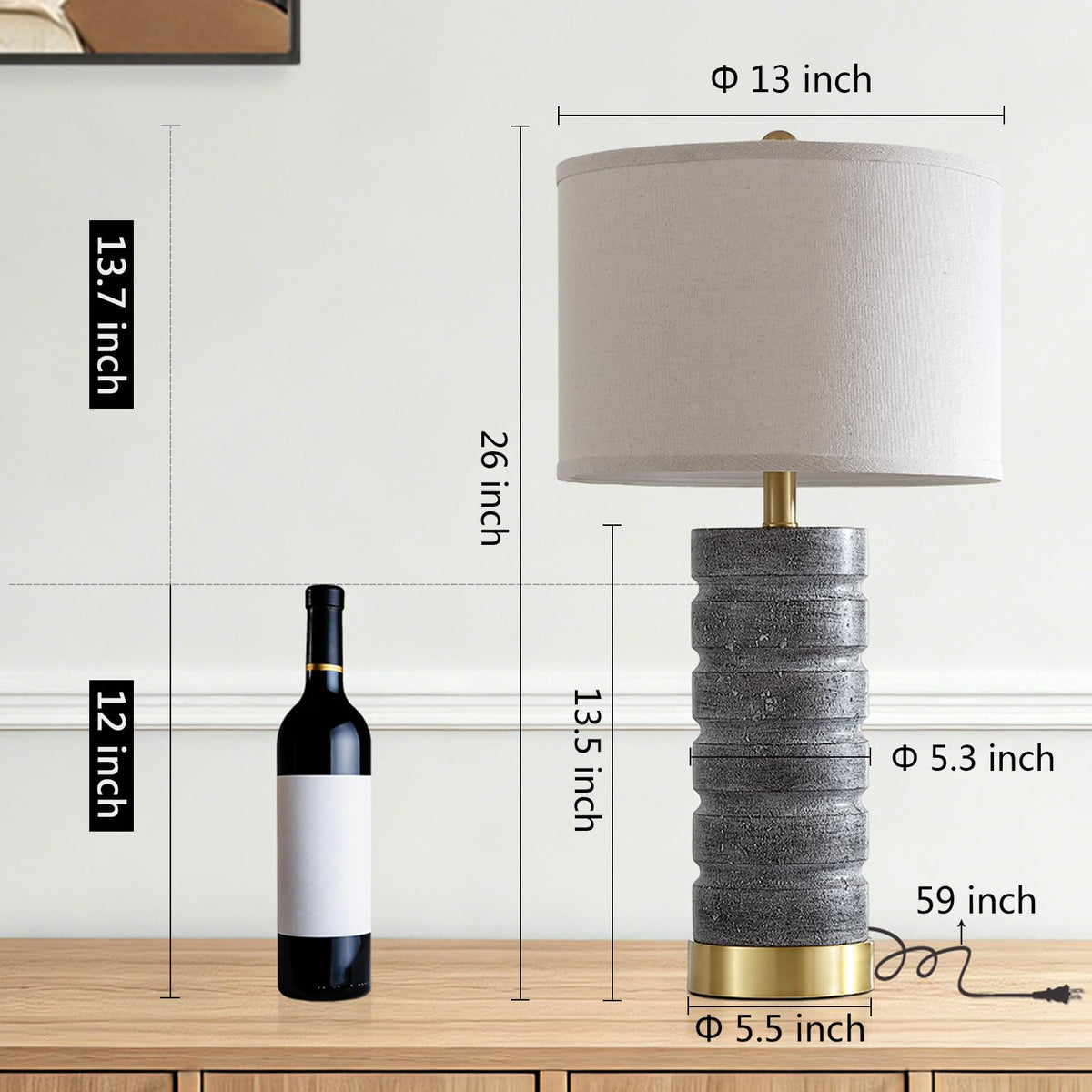 AIEAMPDO 26" Set of 2 Travertine Resin Table Lamps for Bedroom, Brass Base