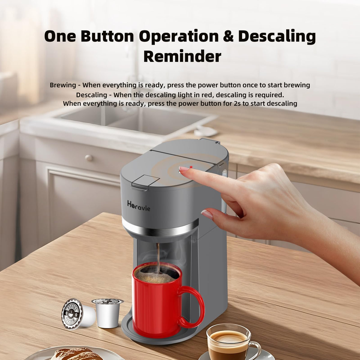 Small Single Serve Coffee Maker for K Cup and Grounds with One Button
