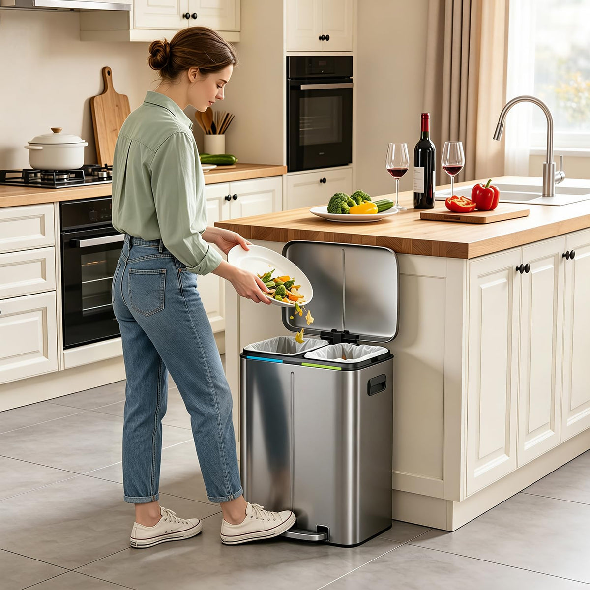 PayLessHere | 13G Trash Can with Lid | Steel | Removable Inner Bucket