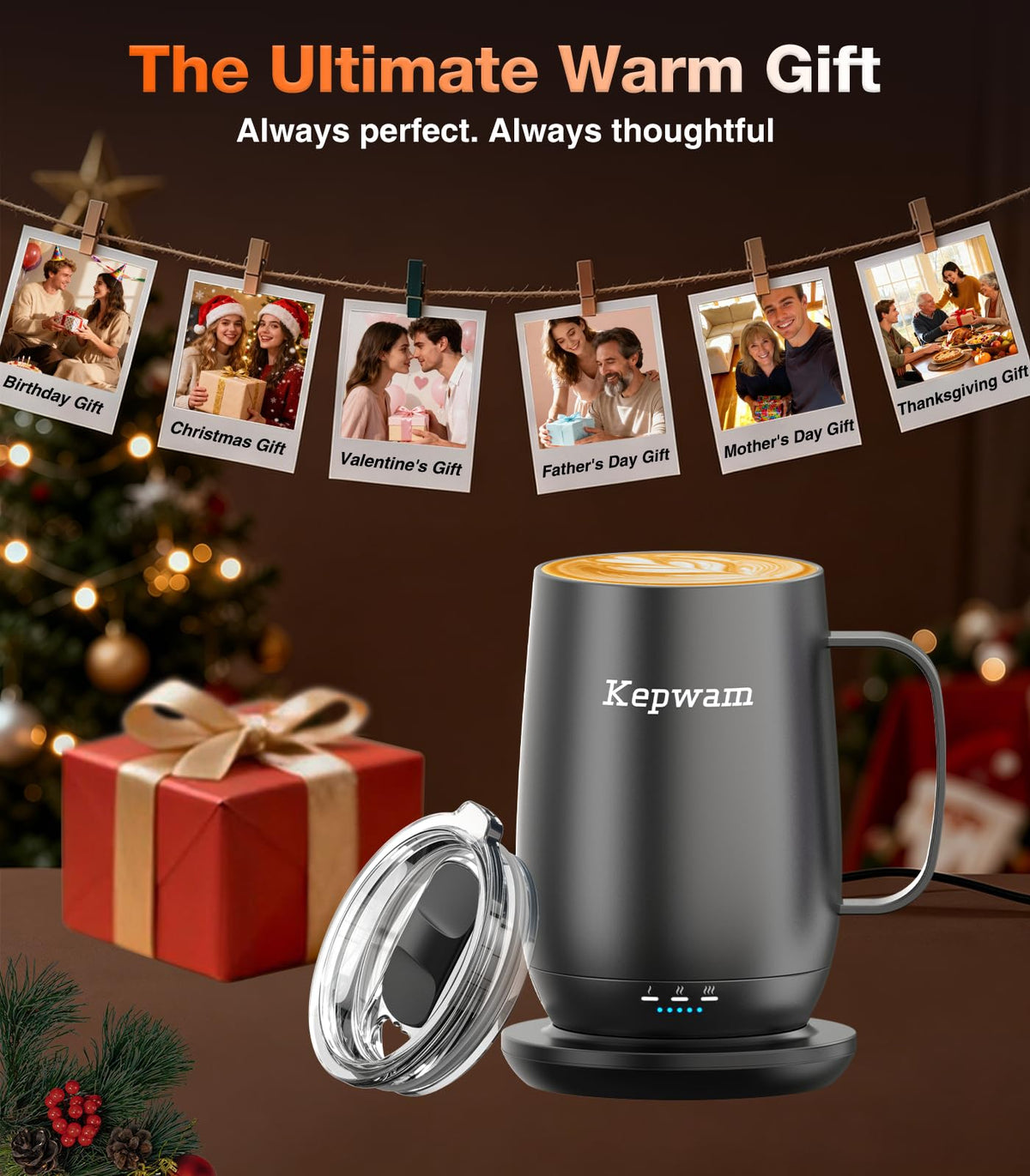 Kepwam Self-Heating Coffee Mug T2, 16oz Electric Heated Mug Hot Up to 149℉