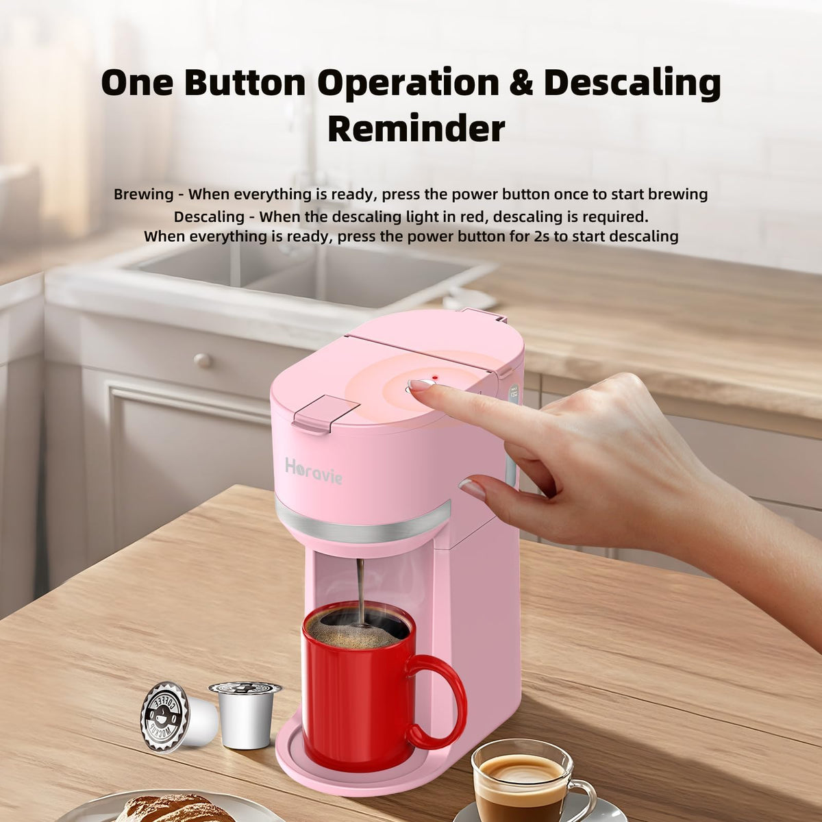 Small Single Serve Coffee Maker for K Cup and Grounds with One Button
