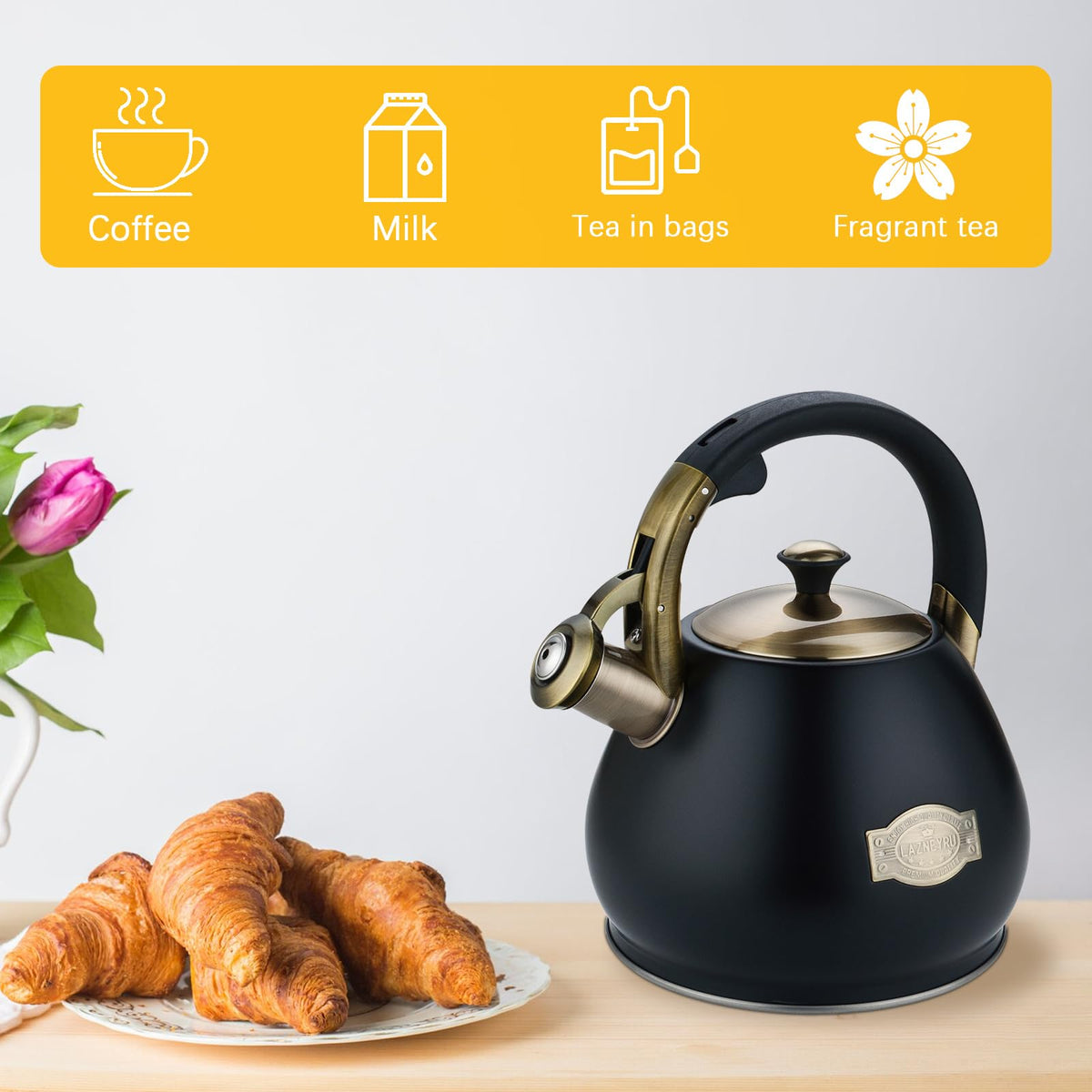 Tea Kettle for Stove Top Whistling Teapot, 3.2Q Tea Pot Stainless Steel Teakettle with Heat Proof Ergonomic Handle