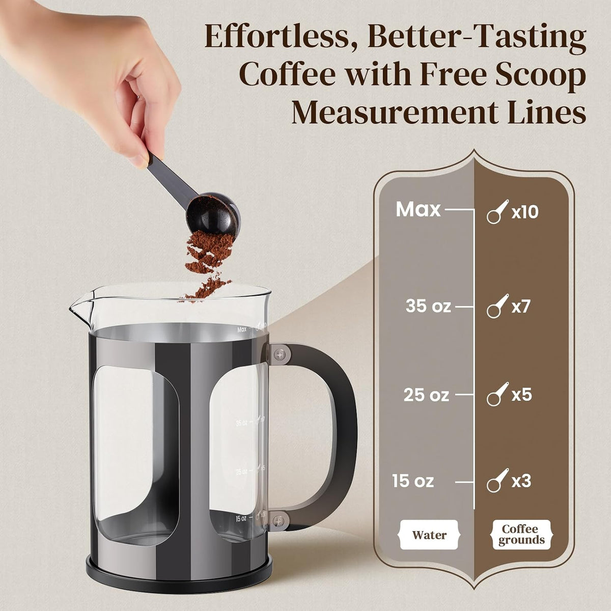 Veken 34oz French Press Coffee Maker, No Plastic Touching Cafe,1 L Cafetera