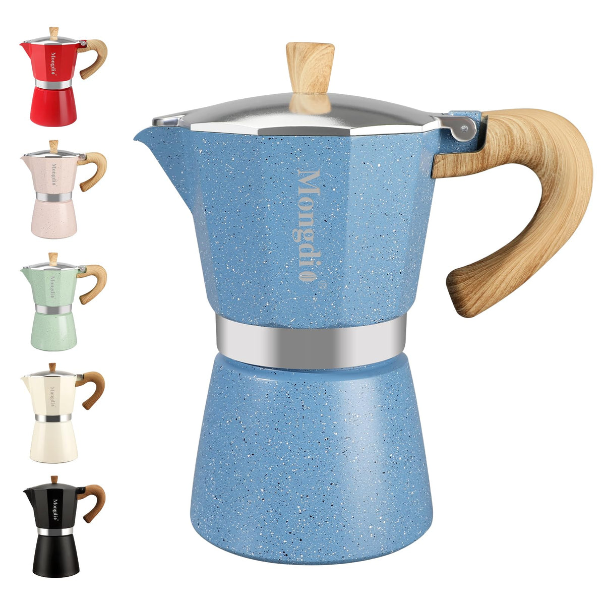 Mongdio Stovetop Espresso Maker Moka Pot, Cuban Coffee Maker Stove Top Coffee Maker Moka Italian Espresso Greca Coffee Maker Brewer Percolator, 6 Espresso Cups, 10 oz - Black