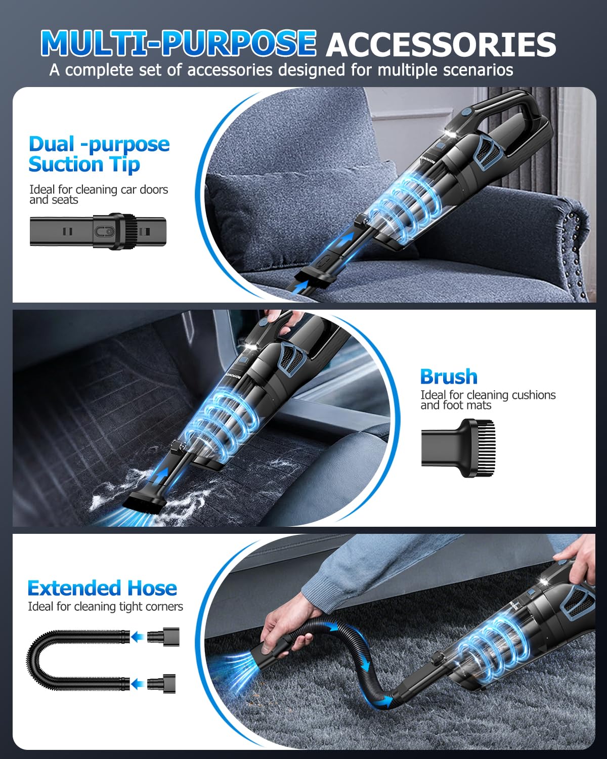 BQYPOWER 16000PA Handheld Vacuum Cleaner Cordless Rechargeable for Car Home