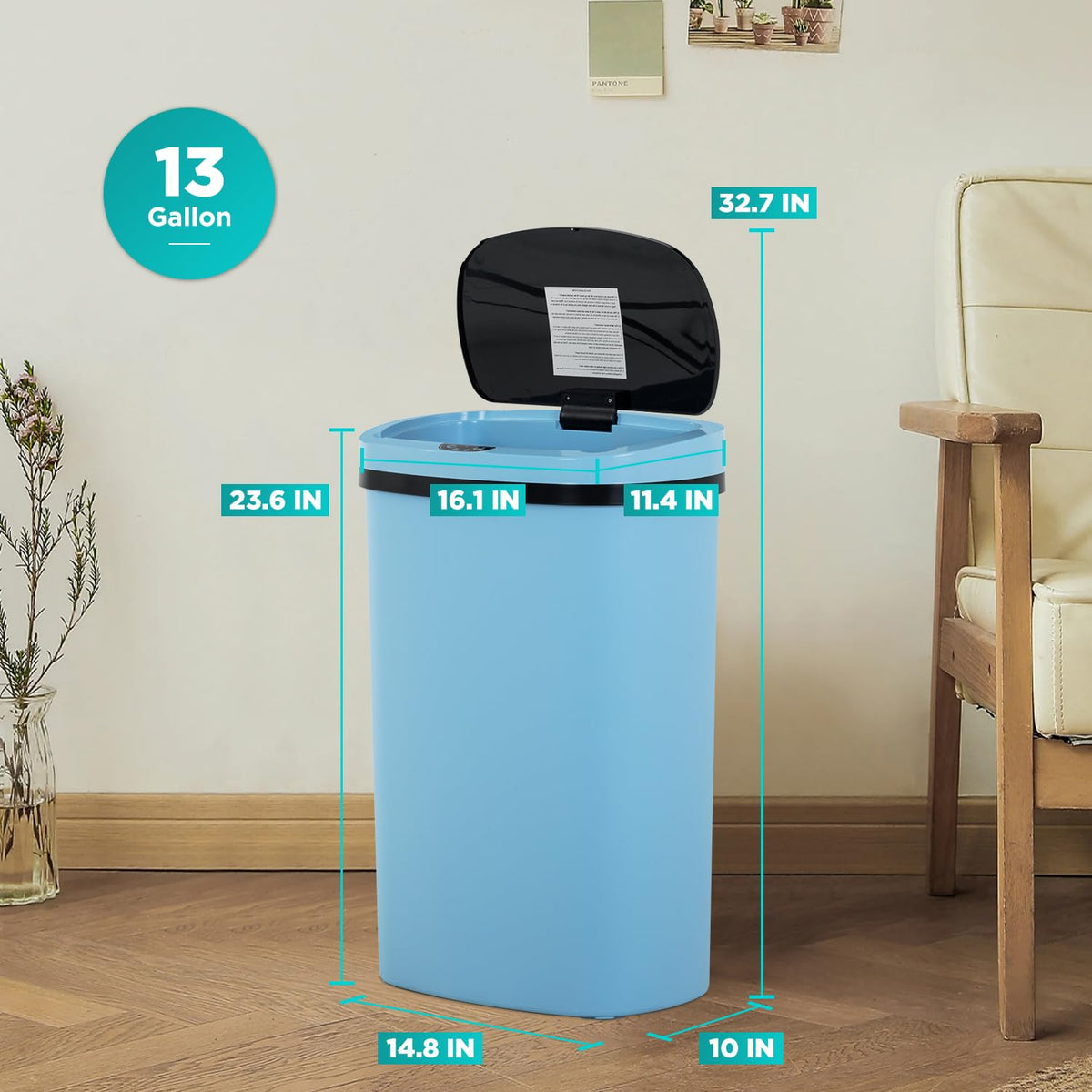 BestOffice | 13 Gallon Stainless Steel Trash Can with Lid | Steel
