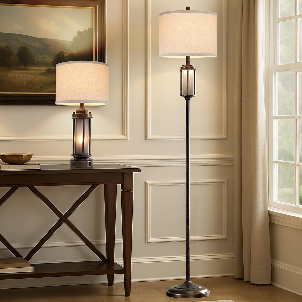 AIEAMPDO 65'' Farmhouse Floor Lamp for Living Room with 2 Light Sources