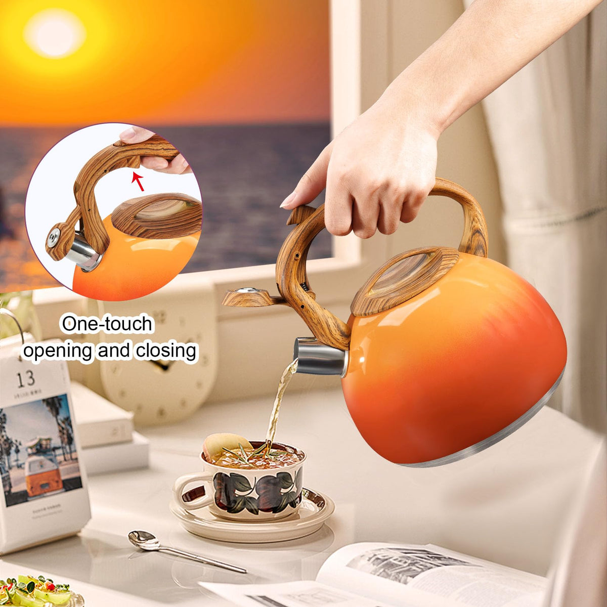 GGC Whistling Tea Kettle for Stove Top, 3.2QT/3L Stainless Steel Tea Kettle