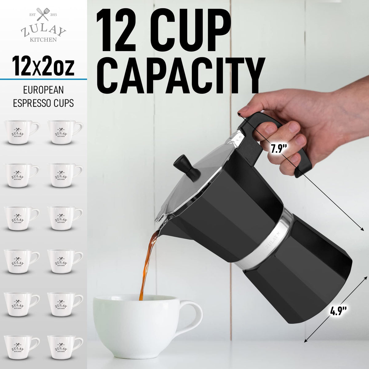 Zulay Moka Pot Espresso Stovetop Coffee Maker - Leak-Proof, Stainless Steel, Easy to Clean, Heat Resistant Handle & Knob - for Authentic Cuban & Italian Style Espresso - Makes 6 Espresso Cups - Red