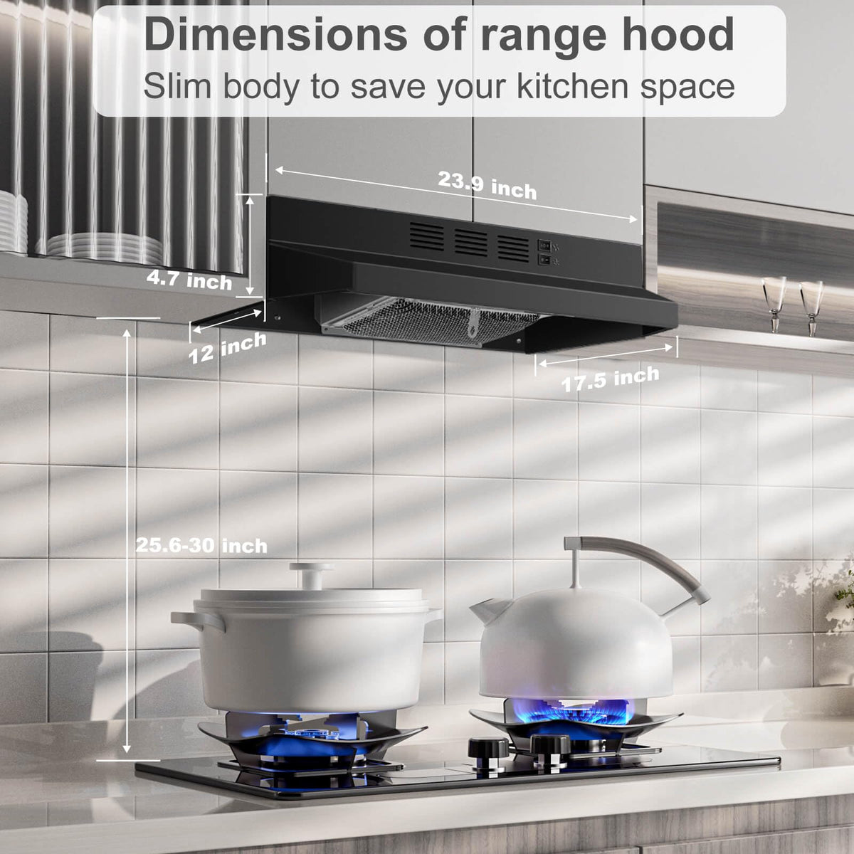 SNDOAS 30 inch Range Hood Ducted/Ductless Convertible Stainless Steel Range Hood Under Cabinet with Rocker Button Control,Vent Hood with LED Light,2 Speed Exhaust Fan,Under Cabinet Hood,Silver