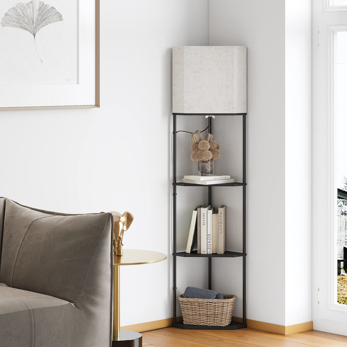 SUNMORY Floor Lamp with Shelves, Standing Lamps for Living Room, Black