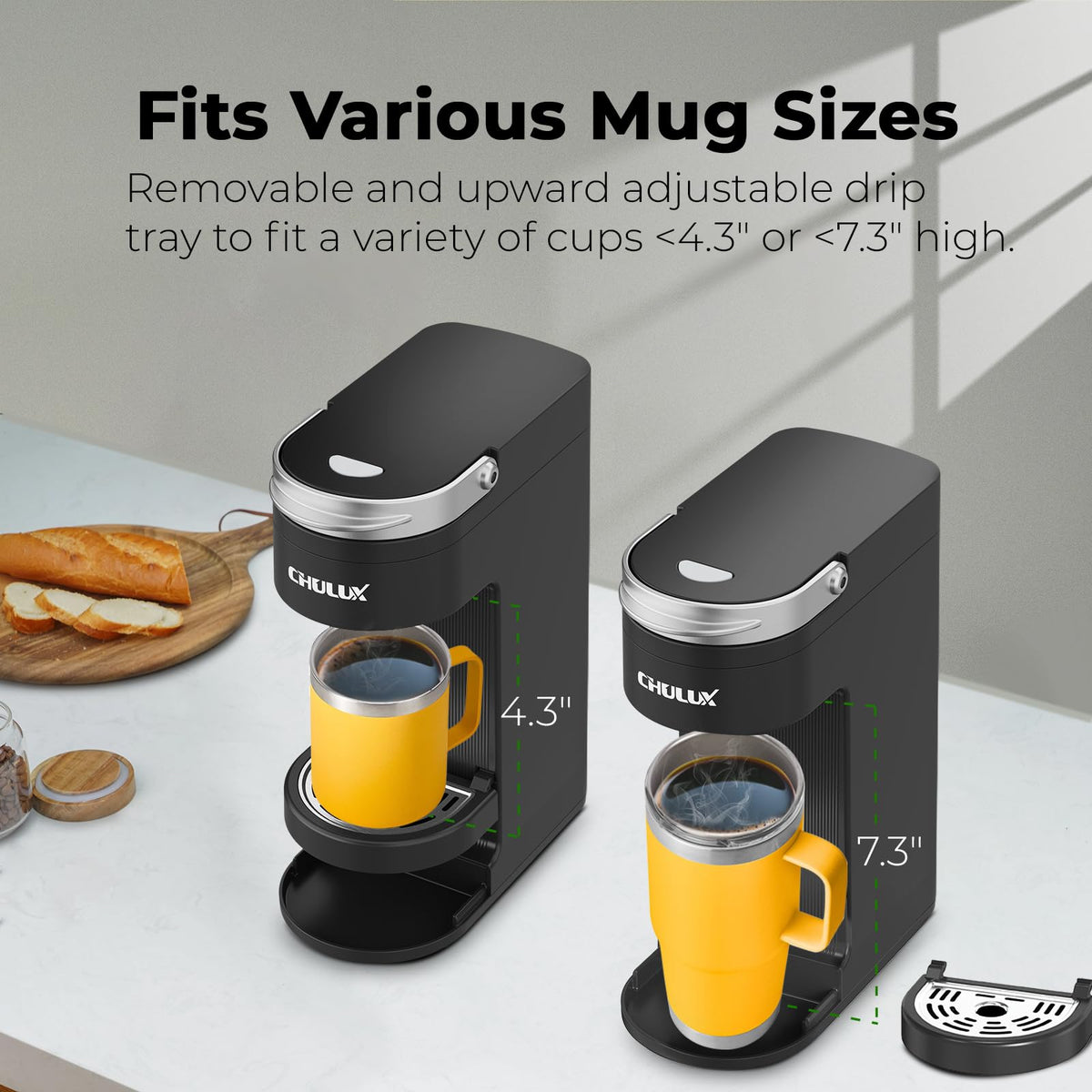 CHULUX Slim Single Serve Coffee Maker for K Cup, One Cup Design, Matte Navy