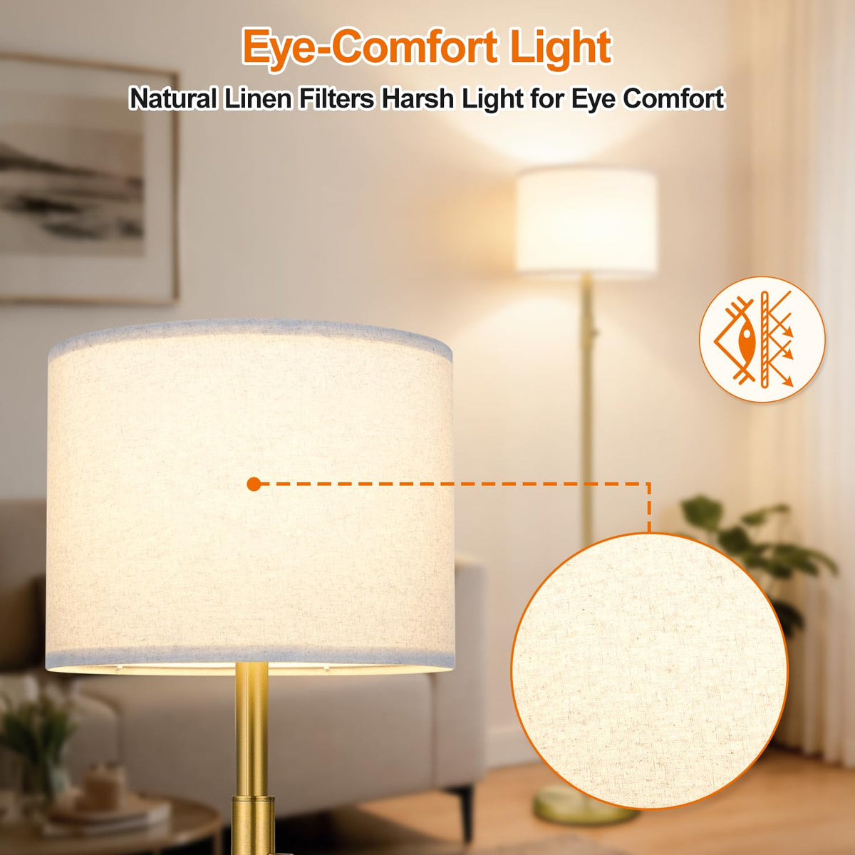 【Upgraded】 Dimmable Floor Lamp for Living Room,1000 Lumens Bulb Included, Modern Floor Lamps Simple Design with Linen Shade, Tall Standing Lamp for Bedroom Office Dining Room, Black Pole Lamp
