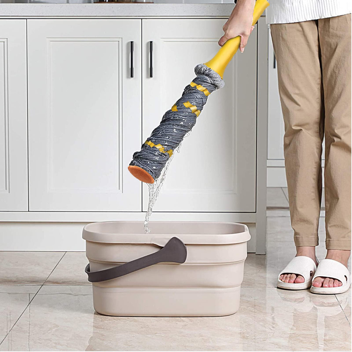 Self-Wringing Twist Mops for Floor Cleaning, Microfiber Floor mop with 57 " Long Handle, Easy Wringing Mop for Hardwood Commercial Household Clean