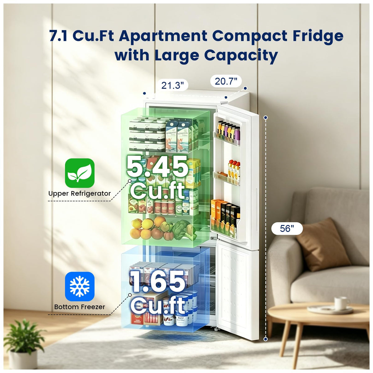 Apartment 7.1 Cu.Ft Refrigerator with Bottom Freezer Silver