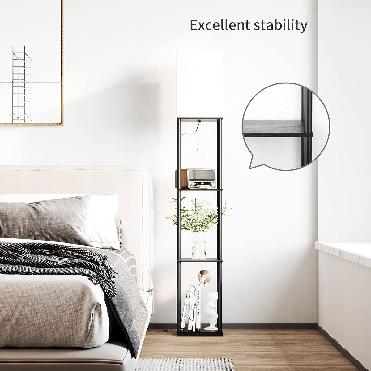 SUNMORY Floor Lamp with Shelves, Standing Lamps for Living Room, Black
