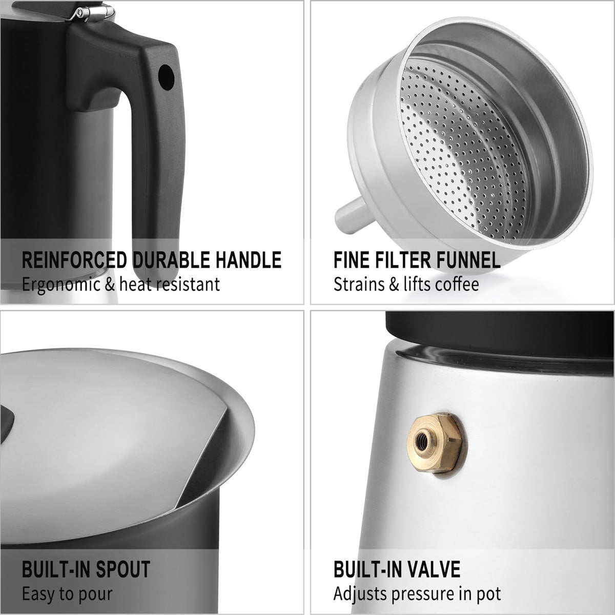 Sivaphe4 cups Stainless Steel Stovetop Espresso Coffee Maker | Induction Support 10 oz Intalian Moka Pot | Durable Cuban Coffee Maker 200ml(1 Cup=50ml)