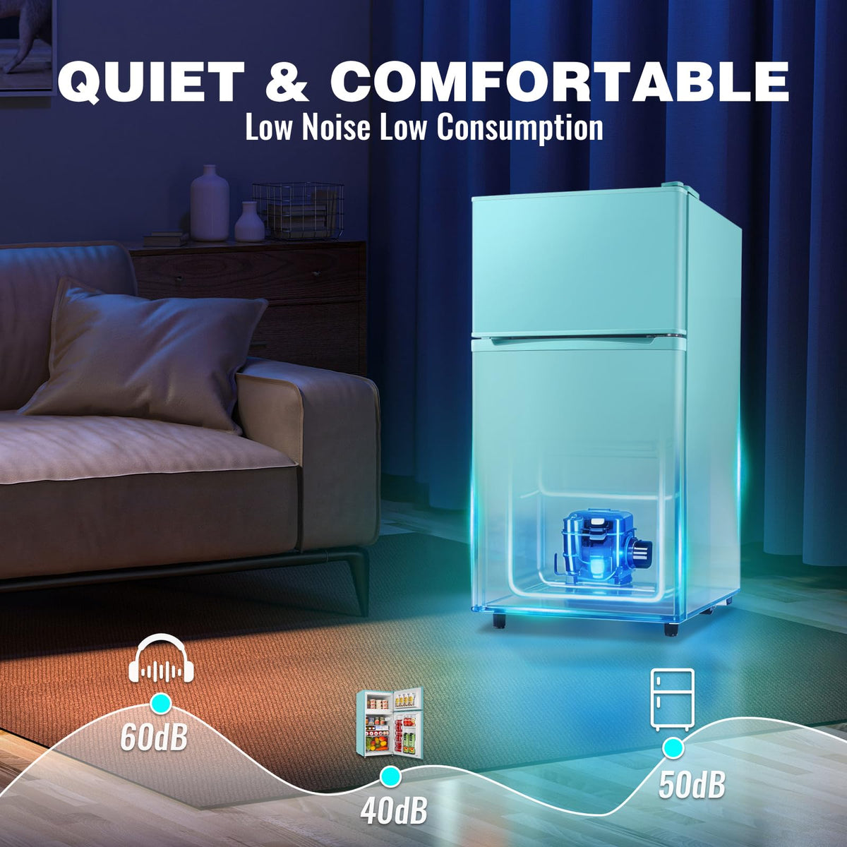 3.5 Cu.Ft Compact Refrigerator Gray, Dual-Door MIni Fridge for Home