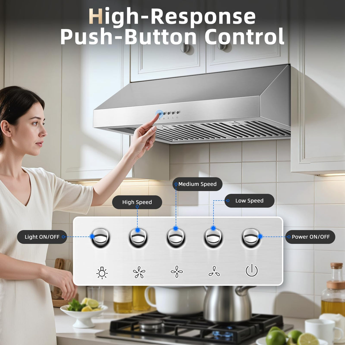 Under Cabinet Range Hood 30 inch, 900 CFM, Remote Control, Time Setting