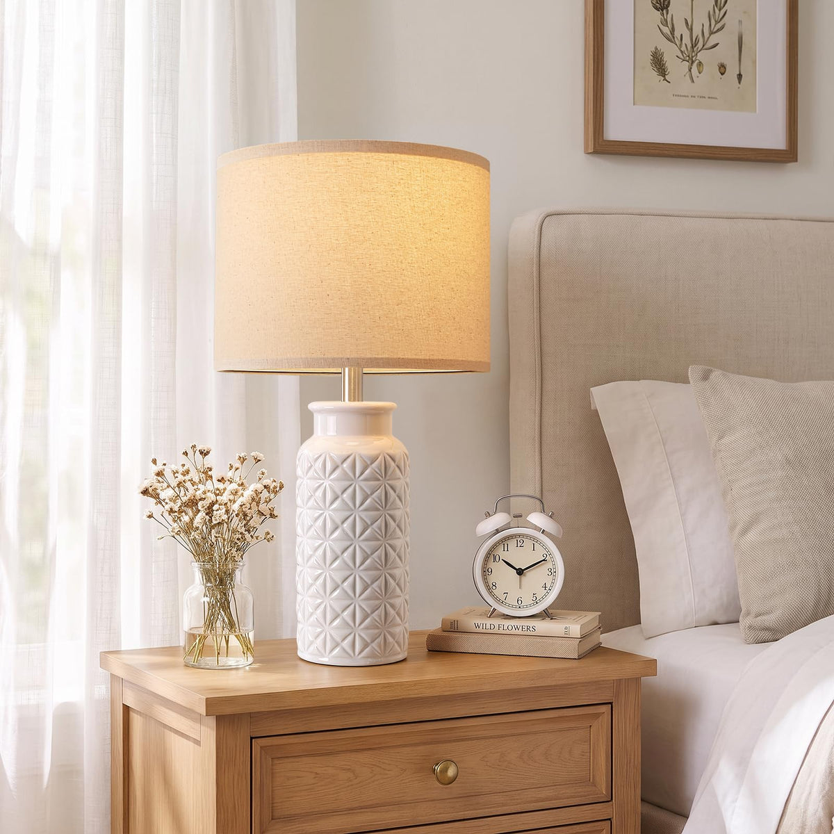 Innqoo 22.6" Modern Ceramic Bedside Lamps Set of 2, Lamps for Bedroom,White