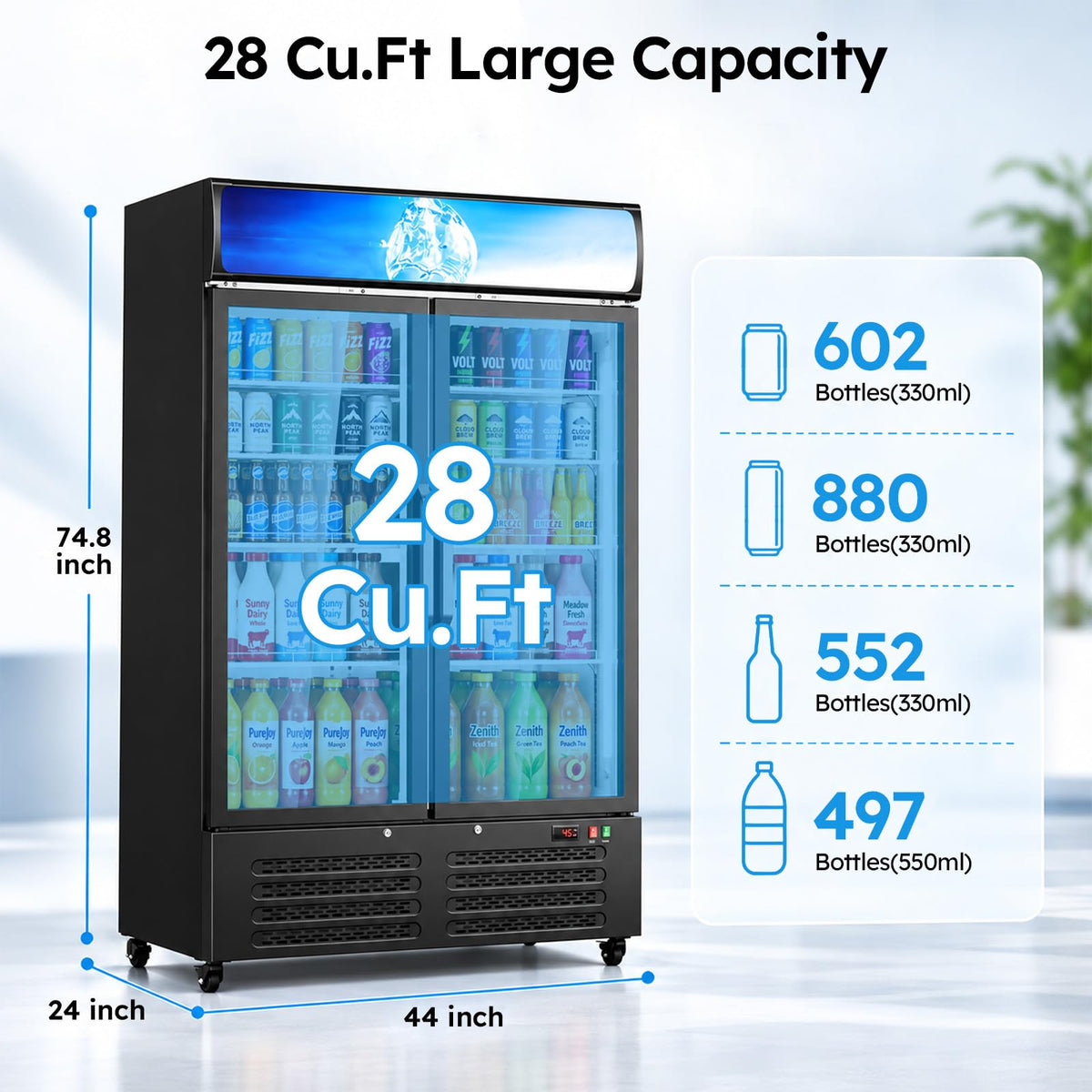 Commercial Refrigerators, 14.8 Cu.Ft Beverage Fridge with Glass Door