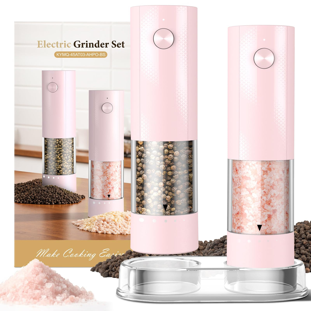 Electric Salt and Pepper Grinder Set - Rechargeable Automatic Salt and Pepper Shakers, Kitchen Appliances with External Adjustable Coarseness, Large Capacity, Housewarming Birthday Gifts for Women Men