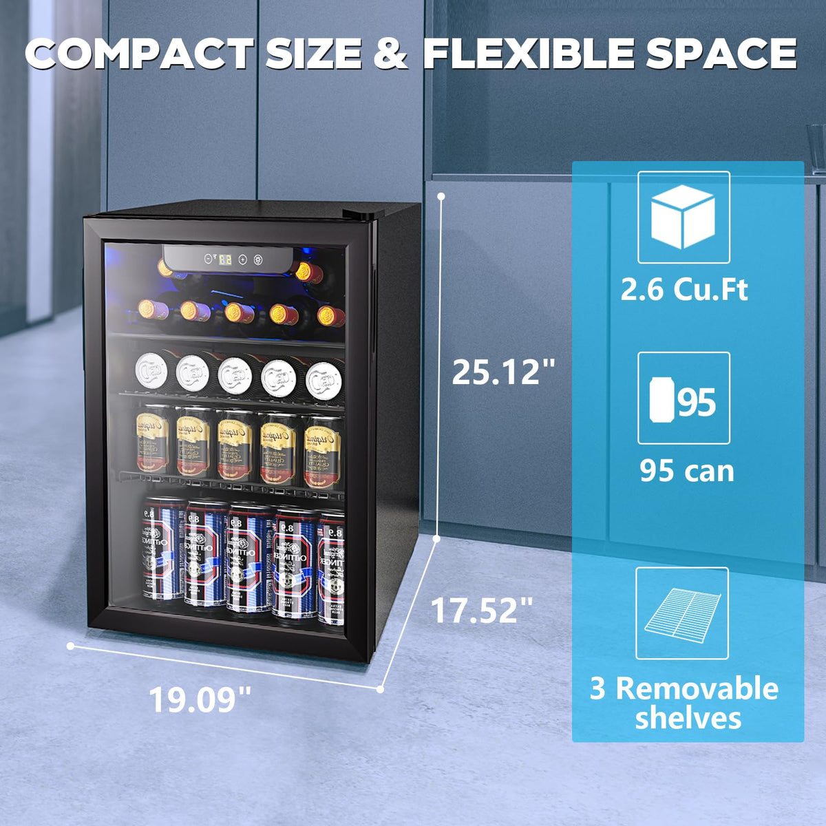 Electactic Mini Fridge 130 Can Beverage Refrigerator Cooler, 3.2 Cu.Ft Drink Fridge forSoda Wine Beer, Digital Temperature Control Cooler for Home, Dorm, Bar