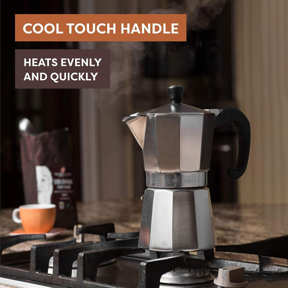 Bellemain Stovetop Espresso Maker, Italian Moka Pot, 6-Cup Silver
