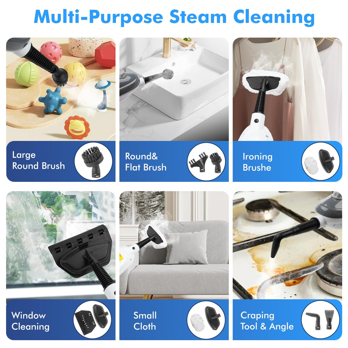 Steam Mop 11-in-1 Handheld Detachable Adjustable Steam Cleaner, Rose Gold